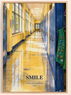 Smile watercolour book poster by Raina Telgemeier – framed literary art print