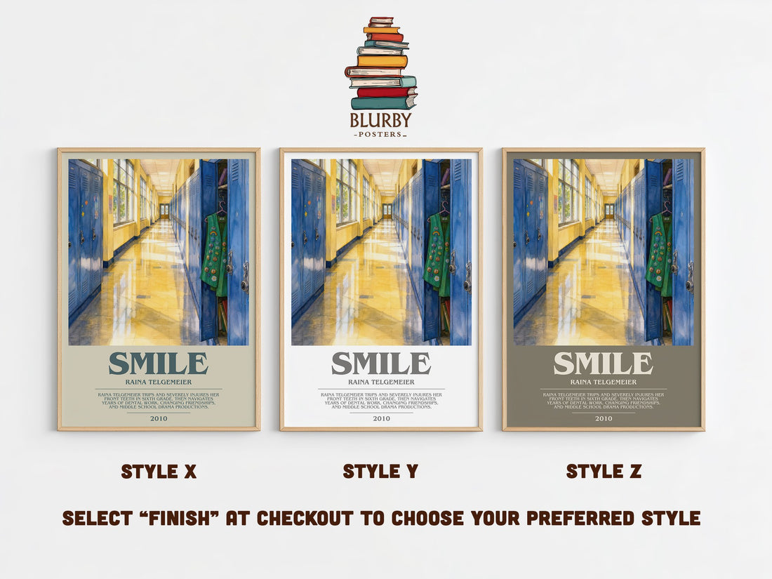 Smile bookish print in frame leaning in hallway – memoir wall art (mockup)