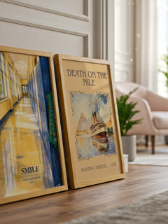 Smile watercolour print framed by window – literary home decor