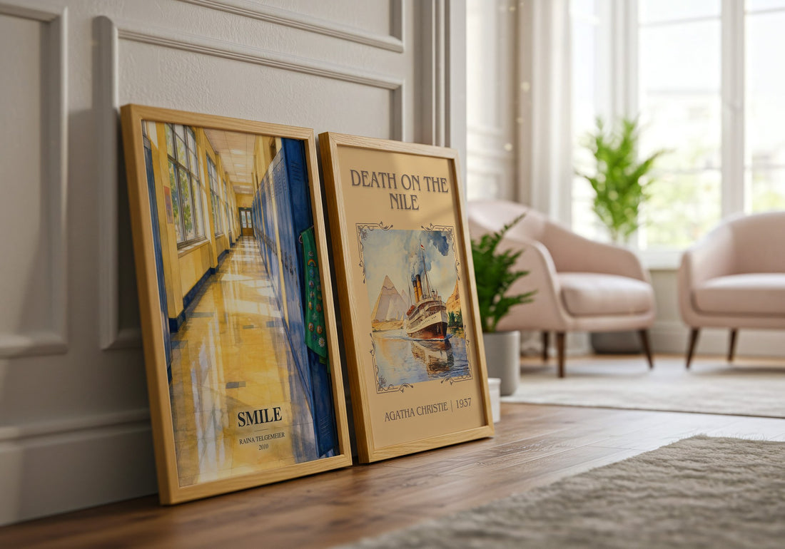 Smile watercolour print framed by window – literary home decor