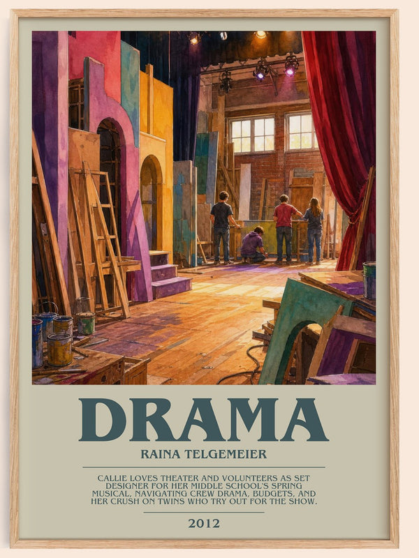 Drama bookish book poster by Raina Telgemeier – framed literary art print