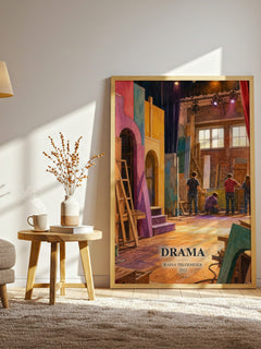Drama watercolour print in frame leaning in hallway – childrens wall art