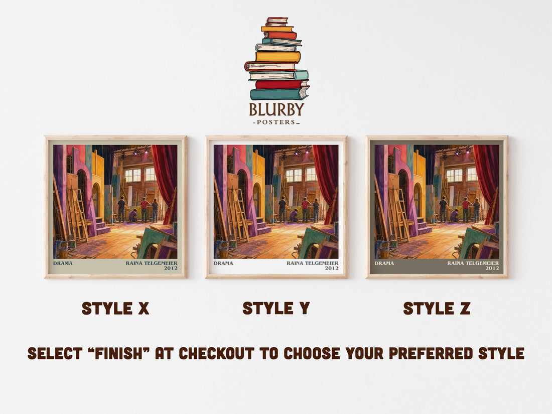 Drama literary print in frame leaning in hallway – childrens wall art (mockup)
