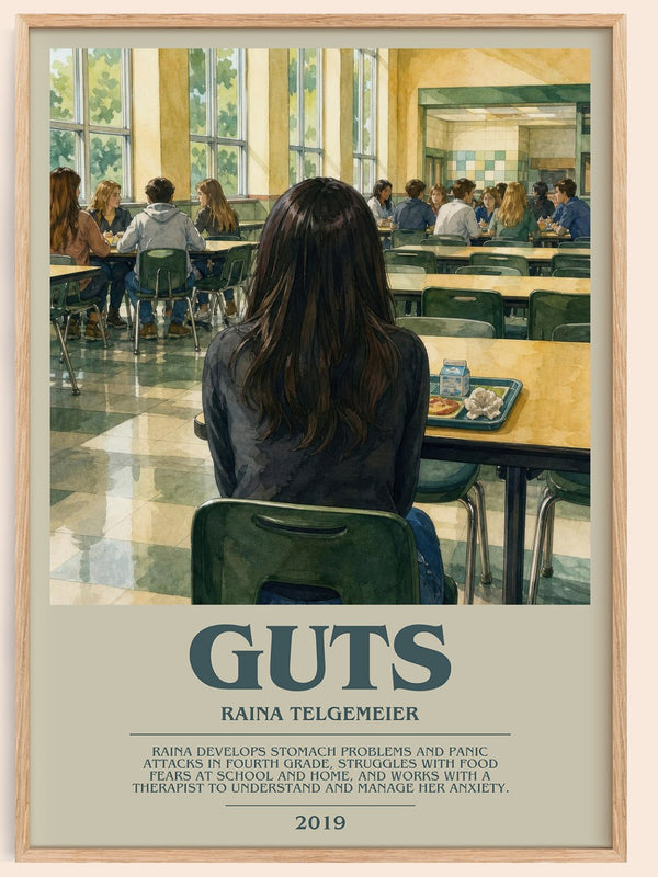 Guts bookish book poster by Raina Telgemeier – framed literary art print