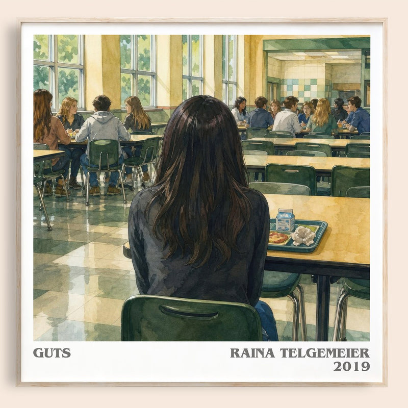 Guts literary book poster by Raina Telgemeier – framed literary art print