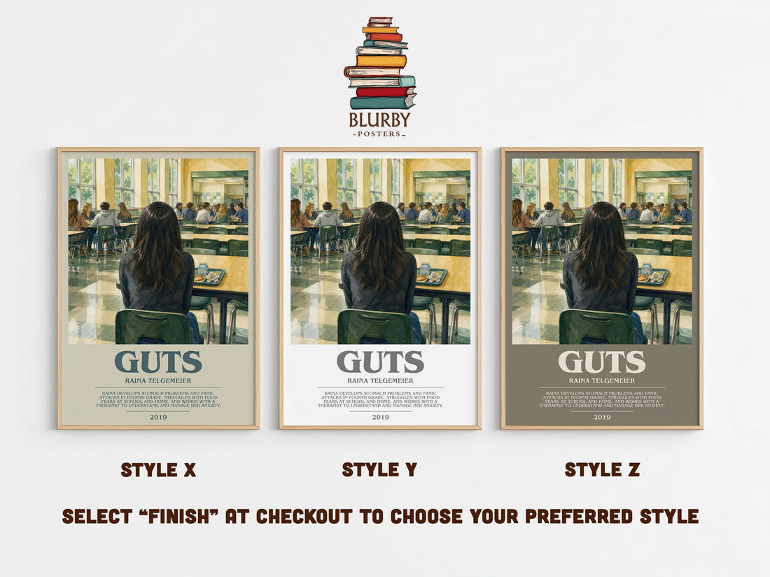 Guts bookish print in frame leaning in hallway – memoir wall art (mockup)