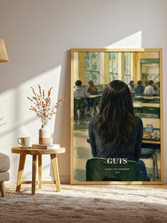 Guts watercolour print in frame leaning in hallway – memoir wall art