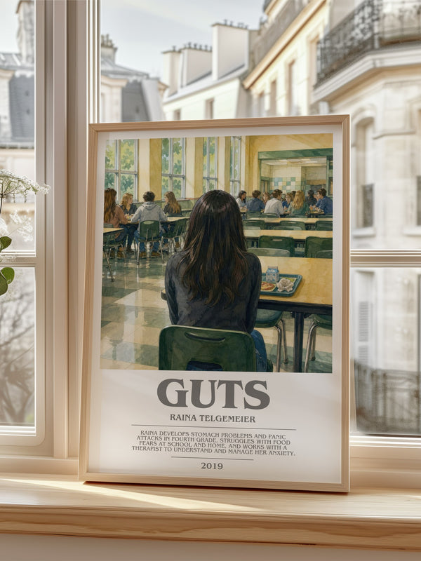 Guts bookish poster colour and style options – Raina Telgemeier book art