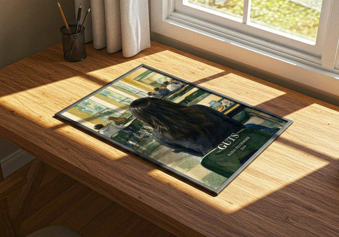 Guts watercolour book poster framed on wall – memoir wall art