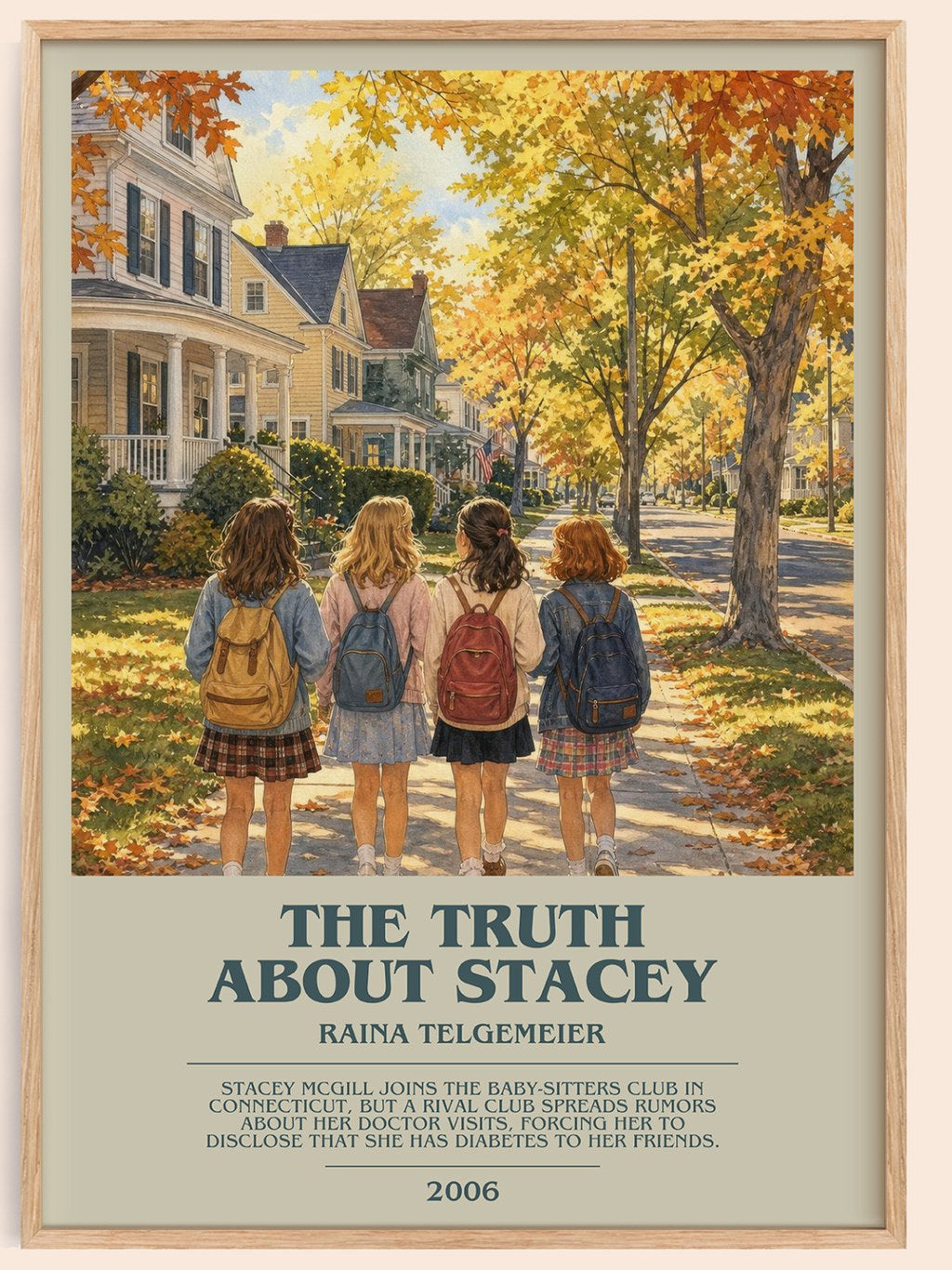 The Truth About Stacey bookish book poster by Raina Telgemeier – framed literary art print
