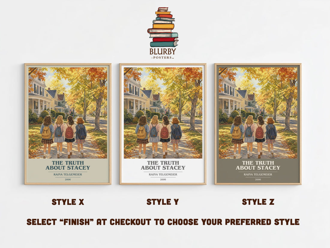 The Truth About Stacey book cover print in frame leaning in hallway – childrens wall art (mockup)
