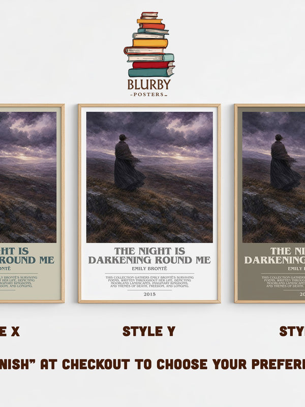 The Night is Darkening Round Me bookish print in frame leaning in hallway – poetry wall art