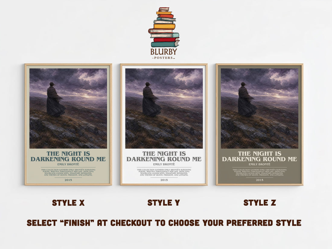 The Night is Darkening Round Me bookish print in frame leaning in hallway – poetry wall art (mockup)