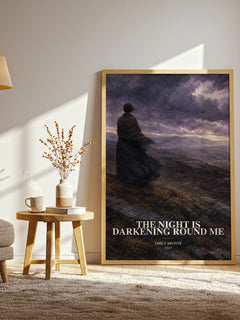 The Night is Darkening Round Me watercolour print in frame leaning in hallway – poetry wall art