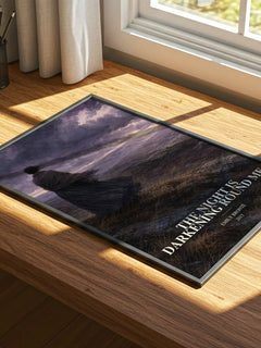 The Night is Darkening Round Me watercolour book poster framed on wall – poetry wall art