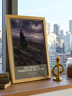 The Night is Darkening Round Me book cover print framed by window – literary home decor