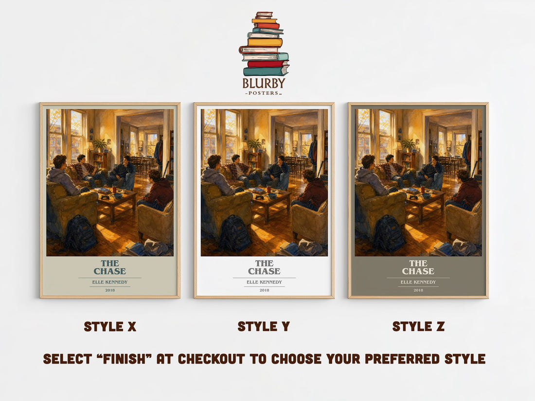 The Chase book cover print in frame leaning in hallway – romance wall art (mockup)
