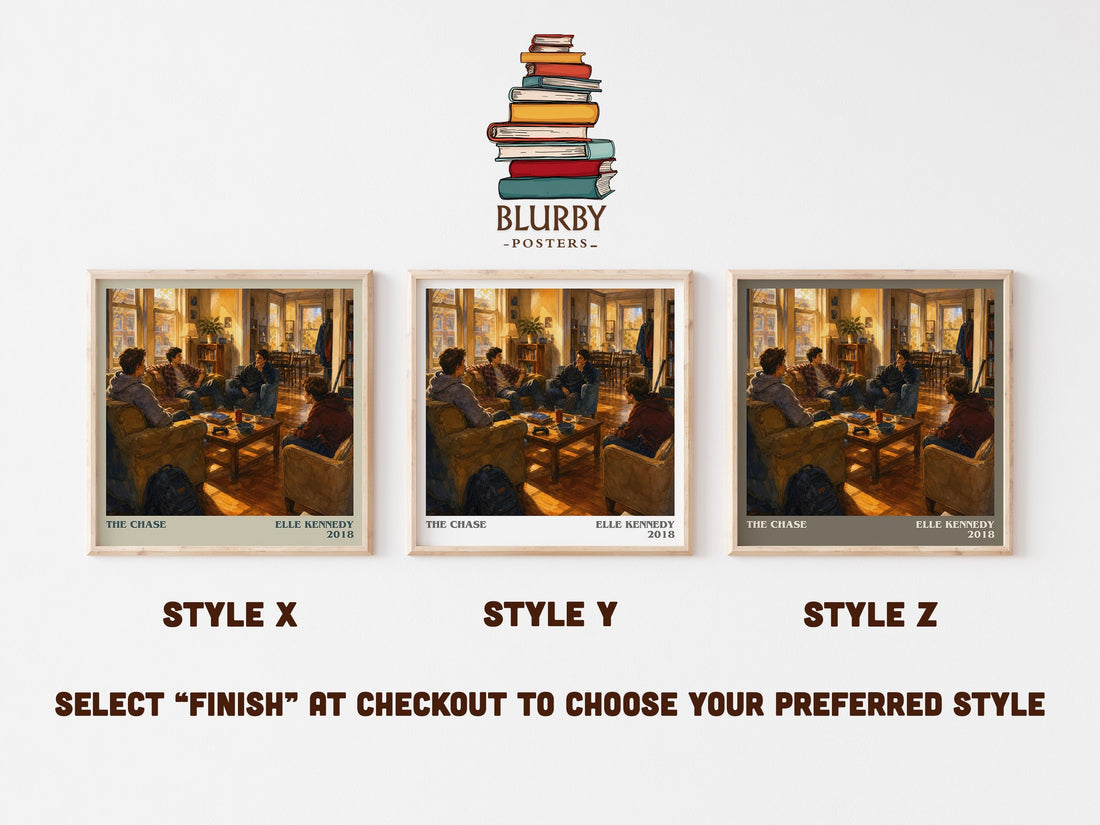 The Chase literary print in frame leaning in hallway – romance wall art (mockup)