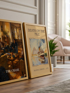 The Chase watercolour print framed by window – literary home decor