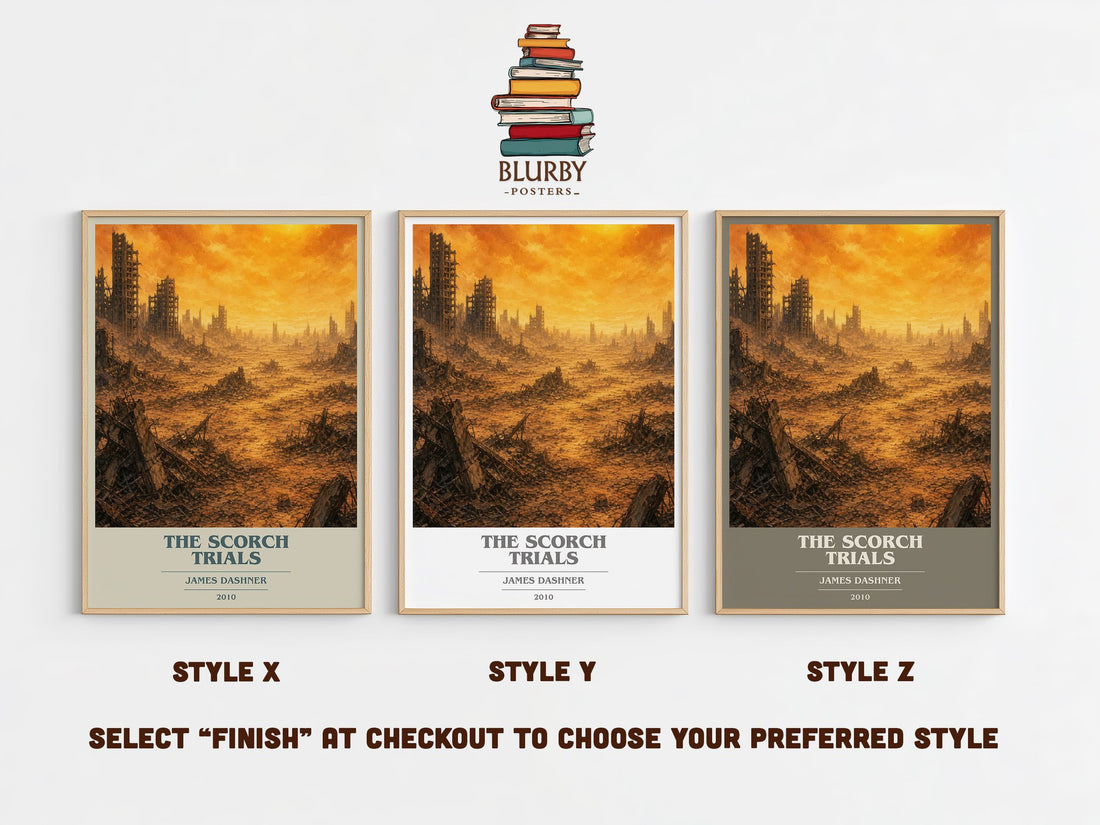 The Scorch Trials book cover print in frame leaning in hallway – dystopian wall art (mockup)