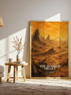 The Scorch Trials watercolour print in frame leaning in hallway – dystopian wall art