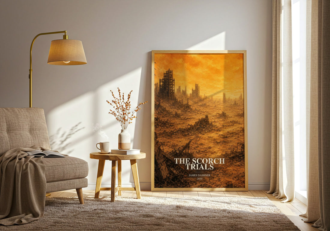 The Scorch Trials watercolour print in frame leaning in hallway – dystopian wall art