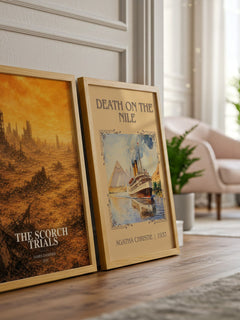The Scorch Trials watercolour print framed by window – literary home decor