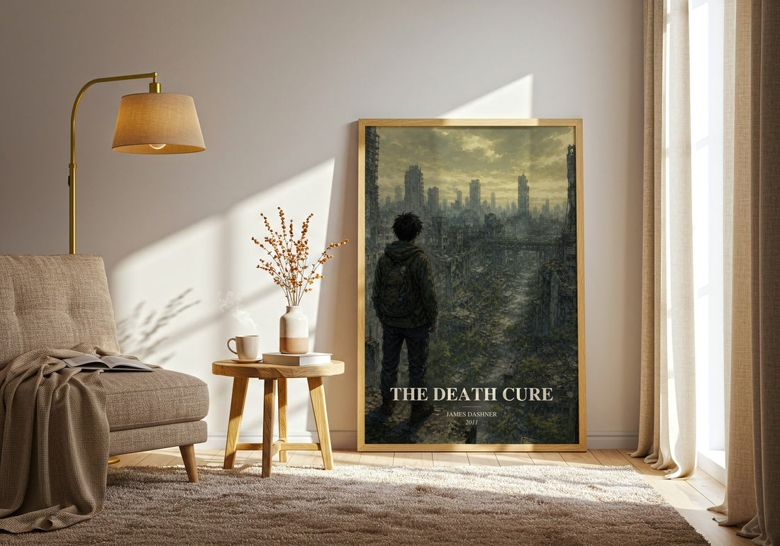 The Death Cure watercolour print in frame leaning in hallway – dystopian wall art