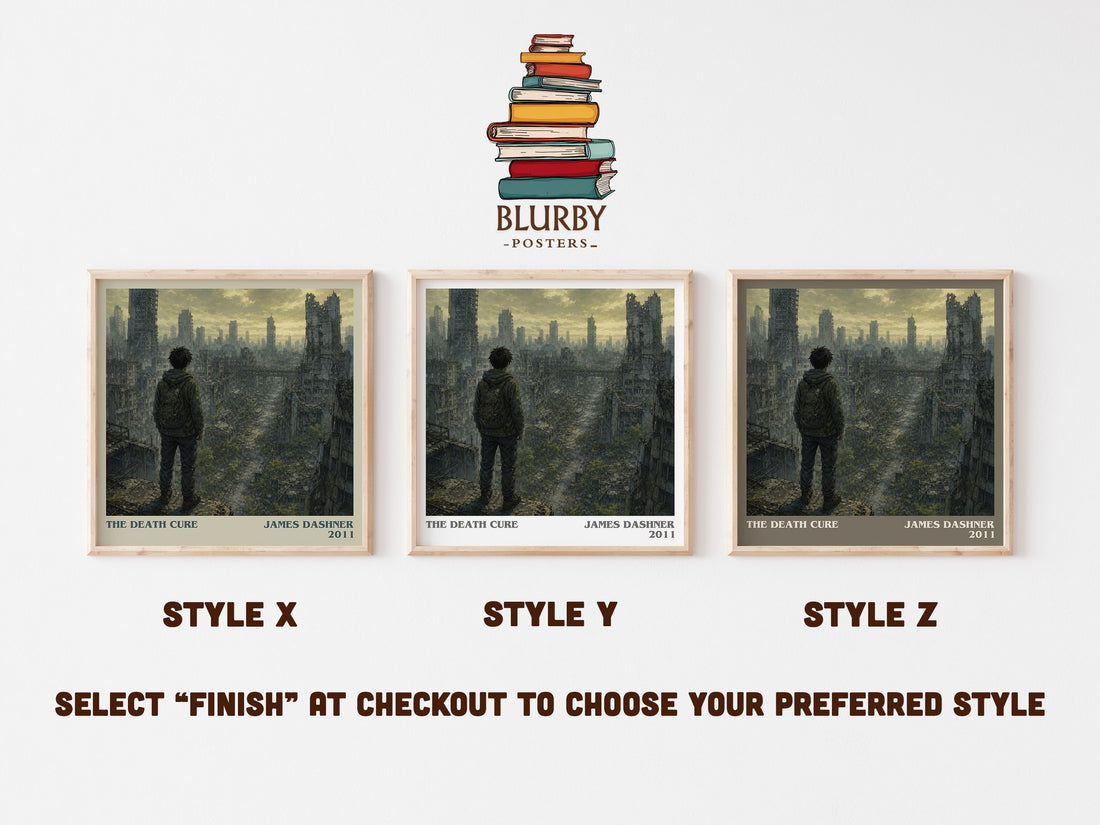 The Death Cure literary print in frame leaning in hallway – dystopian wall art (mockup)