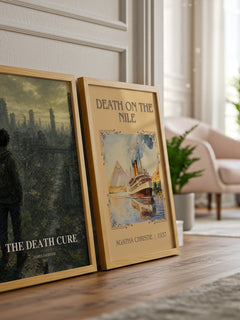 The Death Cure watercolour print framed by window – literary home decor