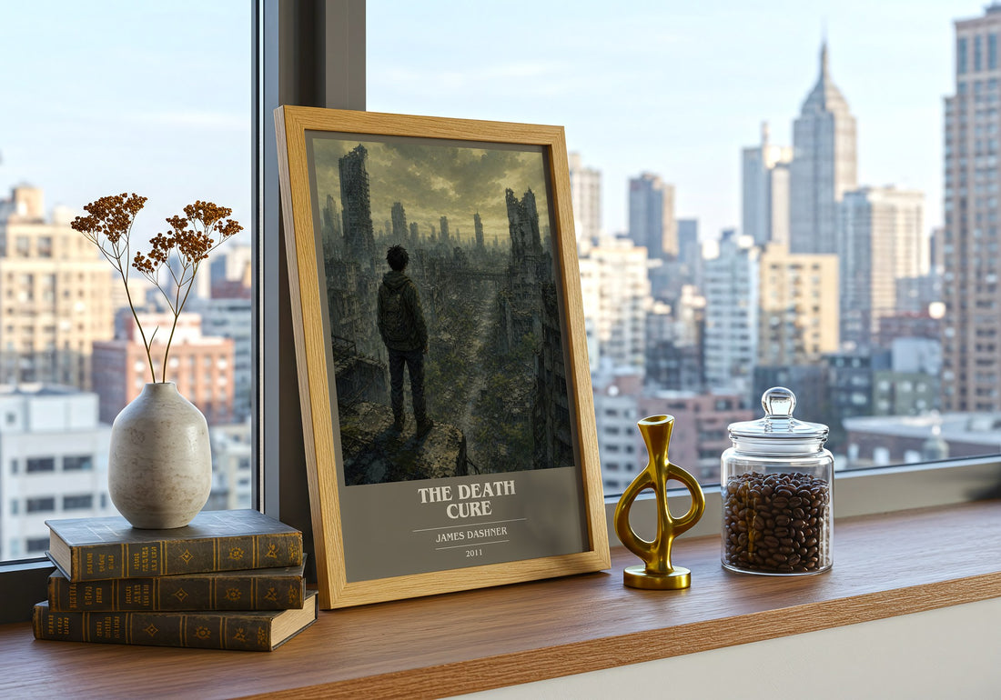 The Death Cure book cover print framed by window – literary home decor