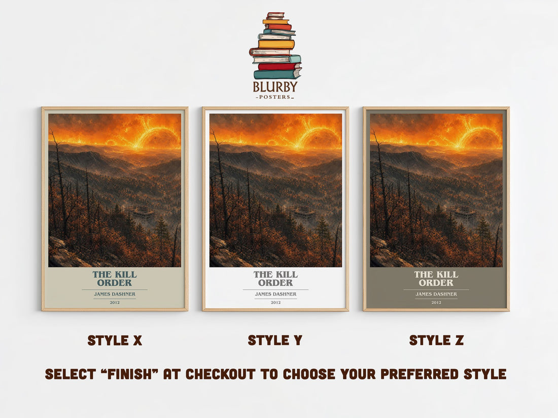 The Kill Order book cover print in frame leaning in hallway – dystopian wall art (mockup)