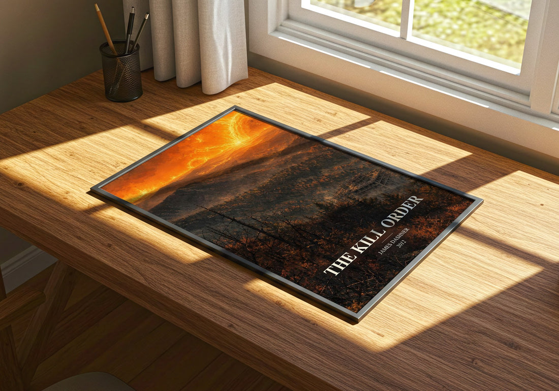 The Kill Order watercolour book poster framed on wall – dystopian wall art
