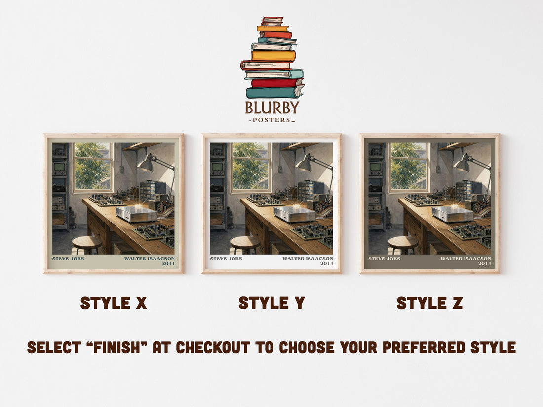 Steve Jobs literary print in frame leaning in hallway – non fiction wall art (mockup)