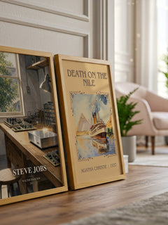 Steve Jobs watercolour print framed by window – literary home decor