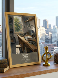 Steve Jobs book cover print framed by window – literary home decor