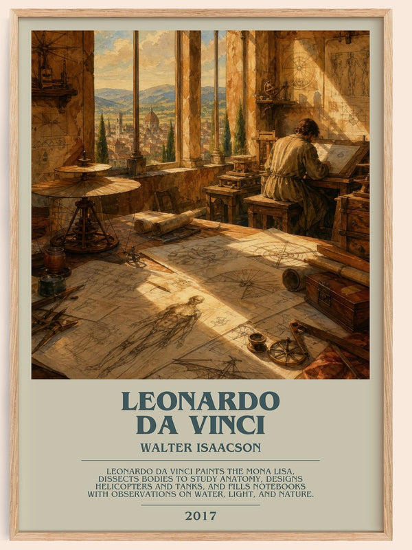 Leonardo da Vinci bookish book poster by Walter Isaacson – framed literary art print