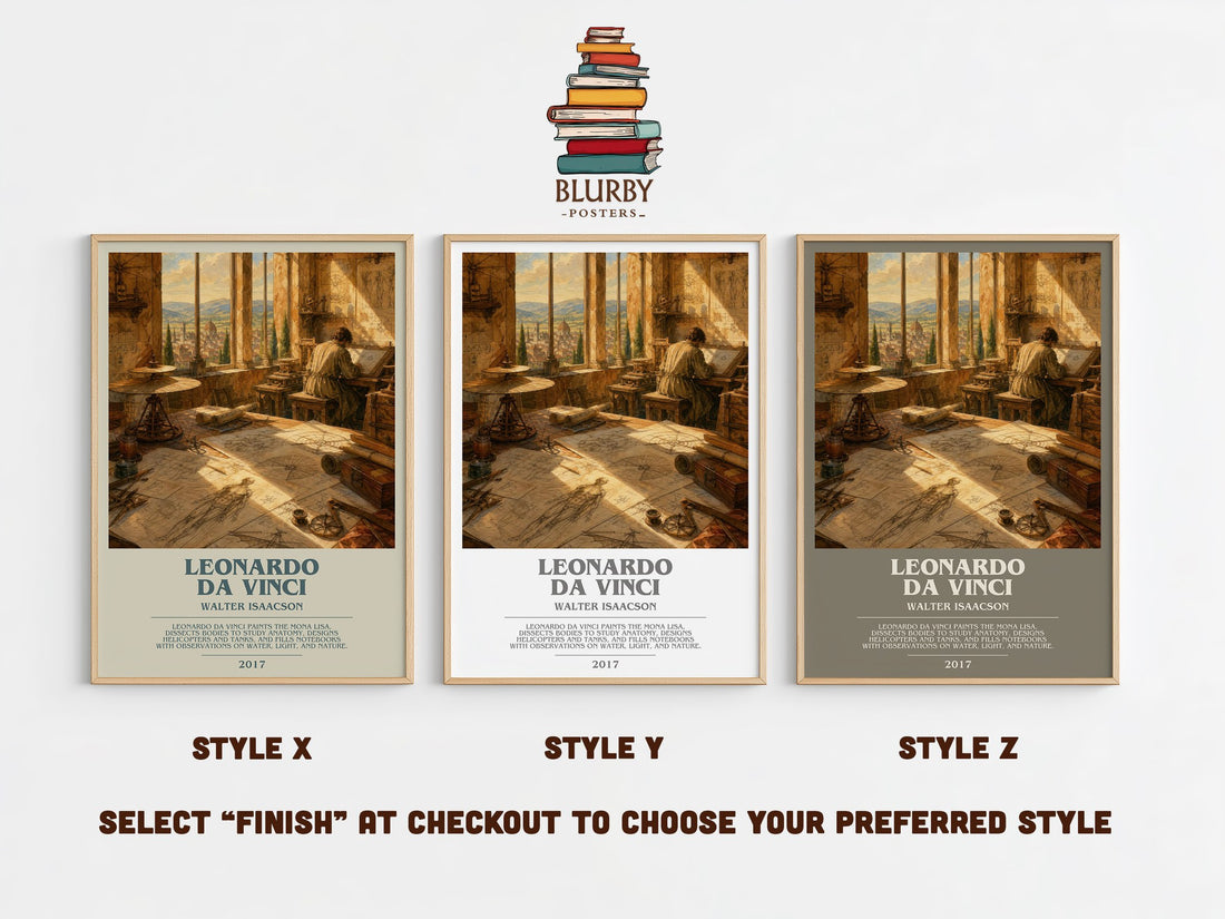 Leonardo da Vinci bookish print in frame leaning in hallway – non fiction wall art (mockup)