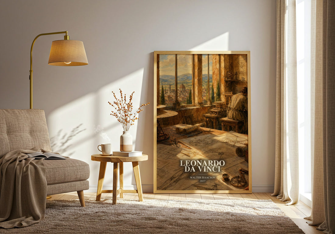 Leonardo da Vinci watercolour print in frame leaning in hallway – non fiction wall art