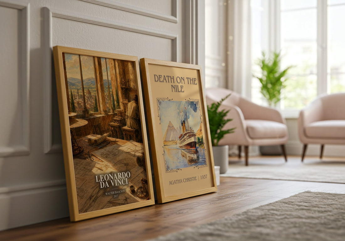 Leonardo da Vinci watercolour print framed by window – literary home decor