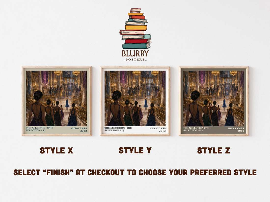 The Selection (The Selection #1) literary print in frame leaning in hallway – dystopian wall art (mockup)