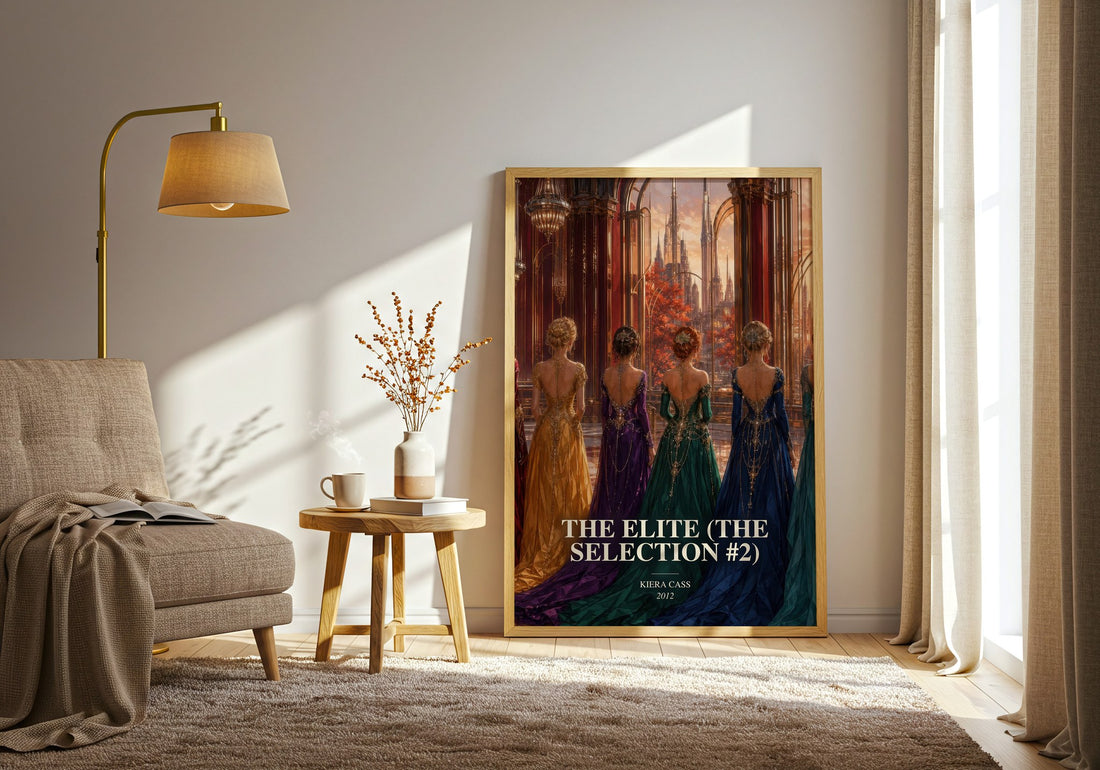 The Elite (The Selection #2) watercolour print in frame leaning in hallway – young adult wall art