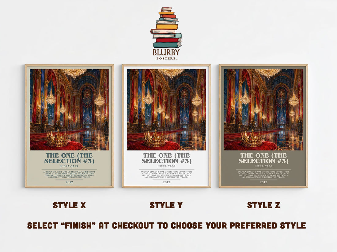 The One (The Selection #3) bookish print in frame leaning in hallway – young adult wall art (mockup)