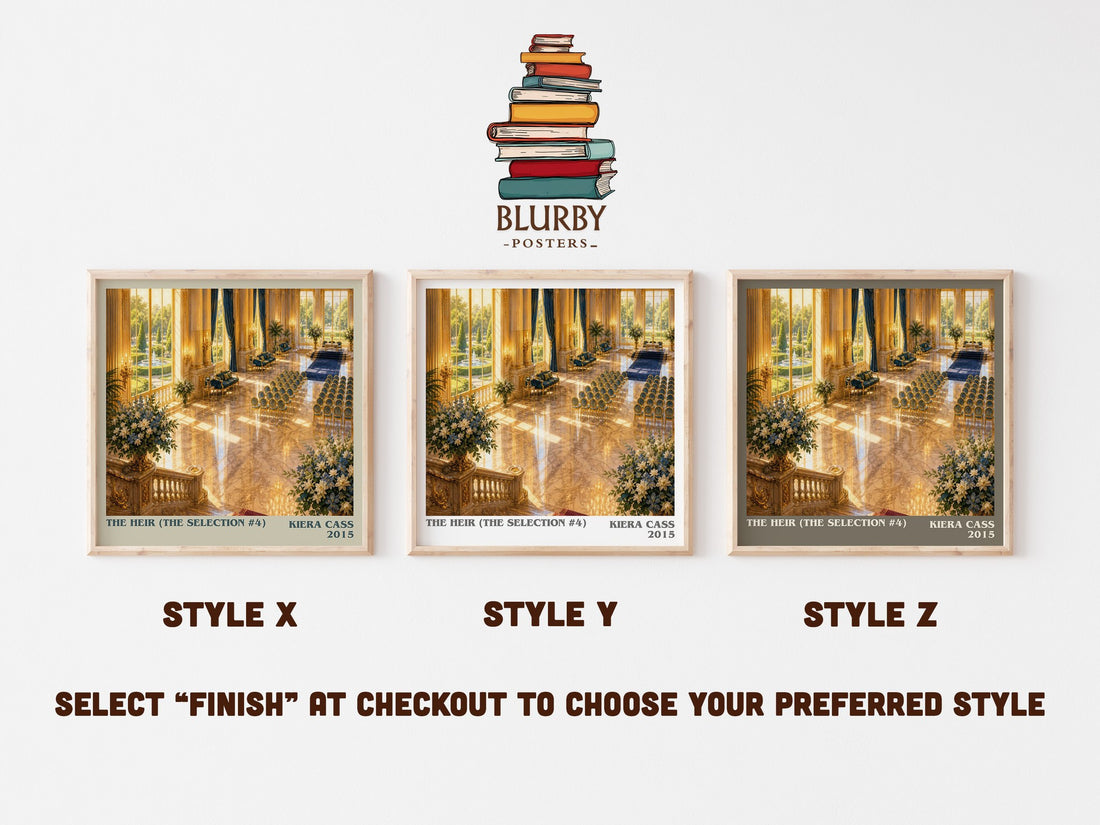 The Heir (The Selection #4) literary print in frame leaning in hallway – young adult wall art (mockup)