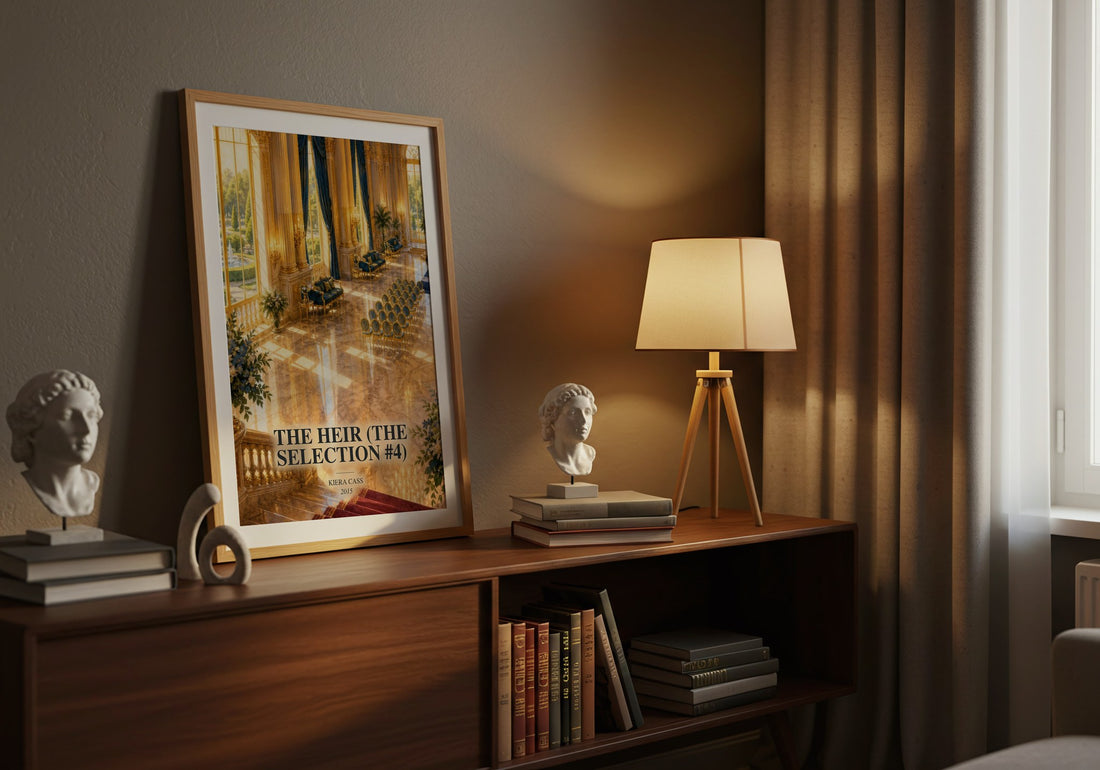 The Heir (The Selection #4) watercolour print on bookshelf – Kiera Cass fan gift