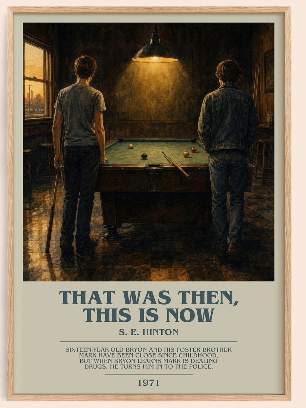 That was then, this is now bookish book poster by S. E. Hinton – framed literary art print