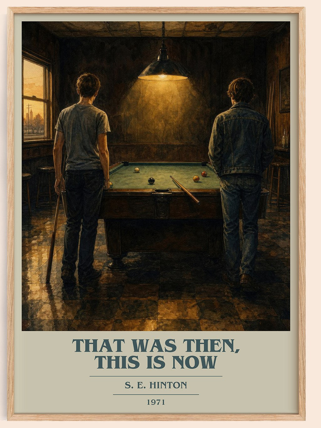 That was then, this is now book cover book poster by S. E. Hinton – framed literary art print