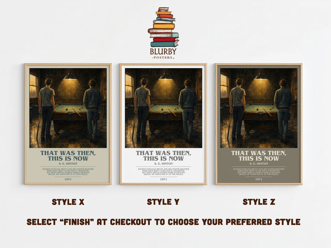 That was then, this is now bookish print in frame leaning in hallway – young adult wall art (mockup)