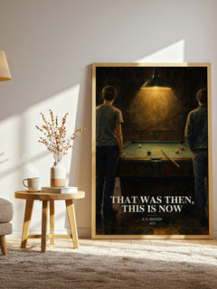 That was then, this is now watercolour print in frame leaning in hallway – young adult wall art