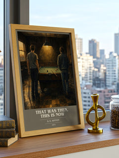That was then, this is now book cover print framed by window – literary home decor